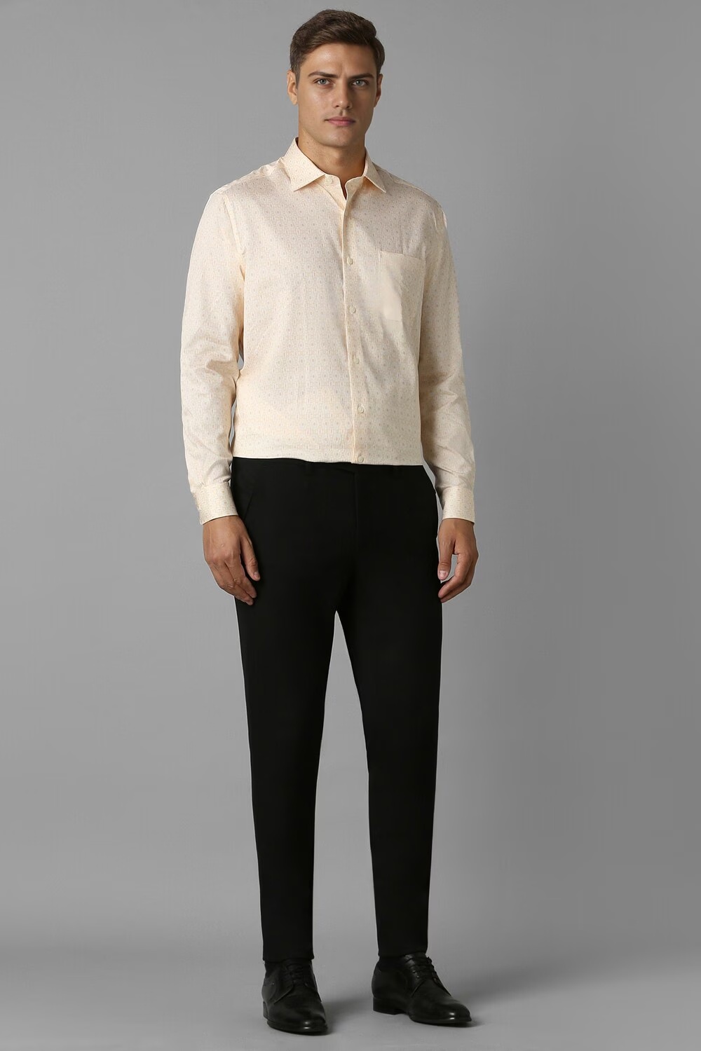 Men Beige Classic Fit Print Full Sleeves Formal Shirt-Beige