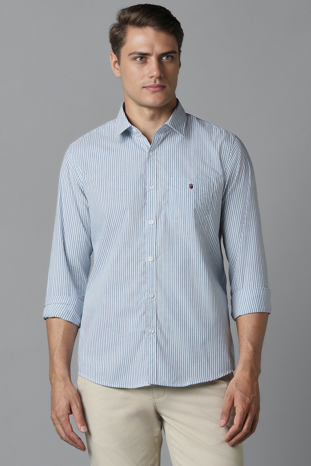 Men Light Blue Stripe Full Sleeves Casual Shirt-Light Blue