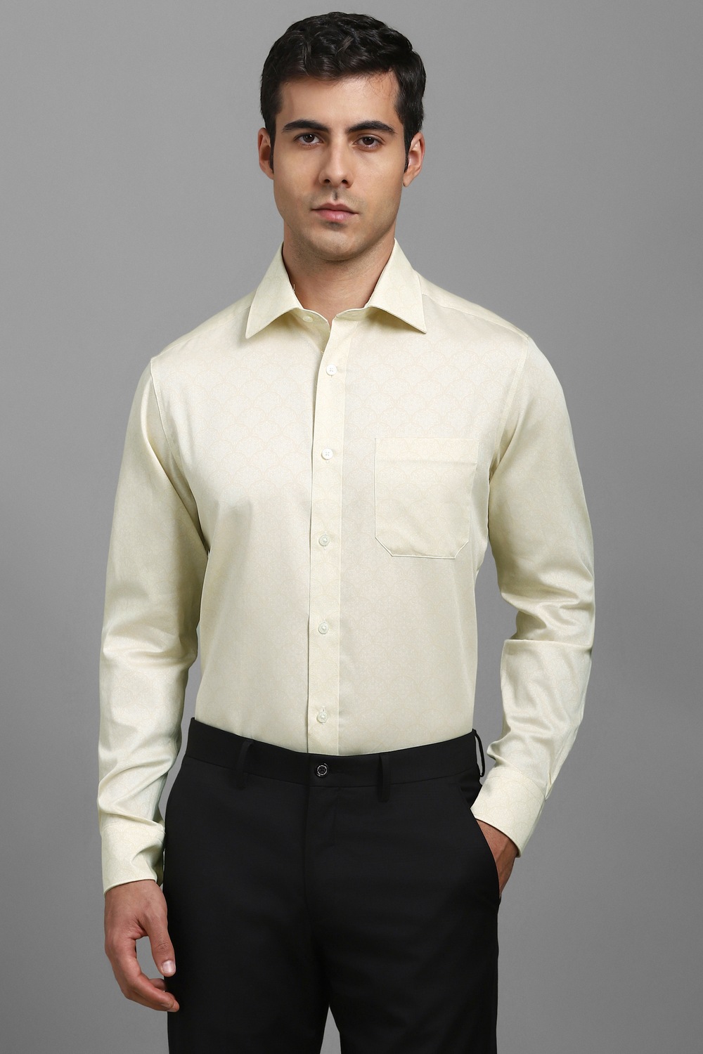 Men Beige Classic Fit Print Full Sleeves Formal Shirt-Beige