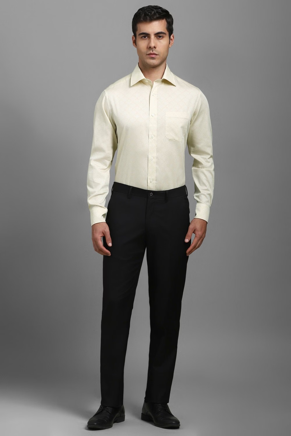Men Beige Classic Fit Print Full Sleeves Formal Shirt-Beige