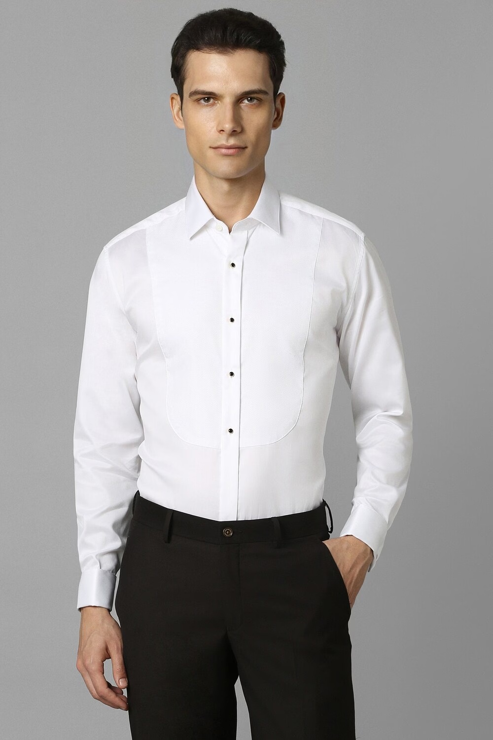Men White Slim Fit Solid Full Sleeves Formal Shirt-White