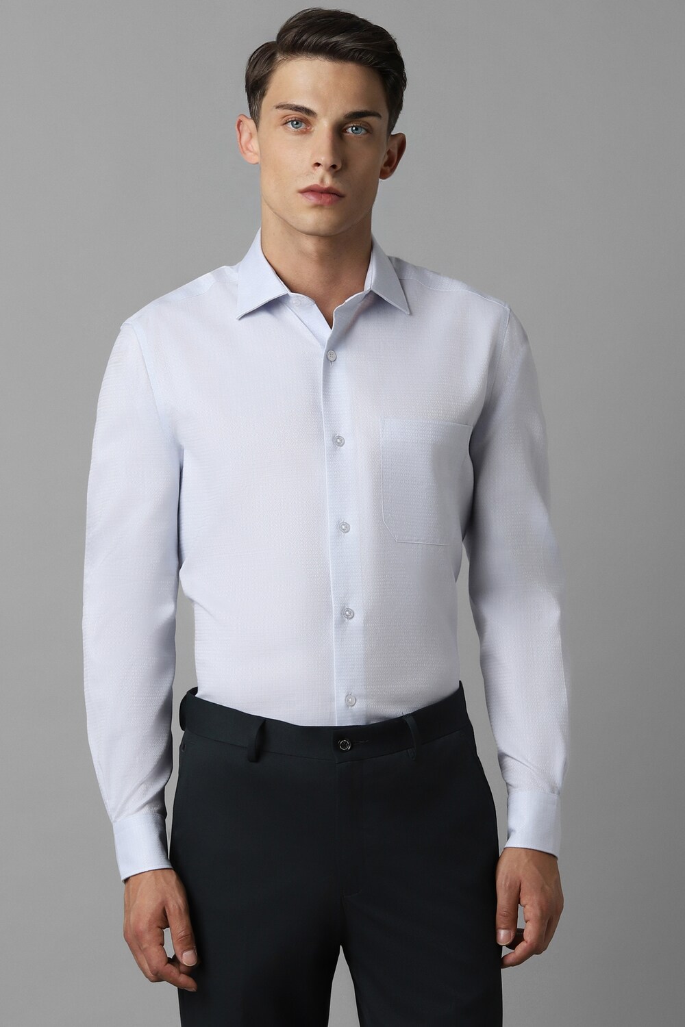Men Blue Classic Fit Textured Full Sleeves Formal Shirt-Blue