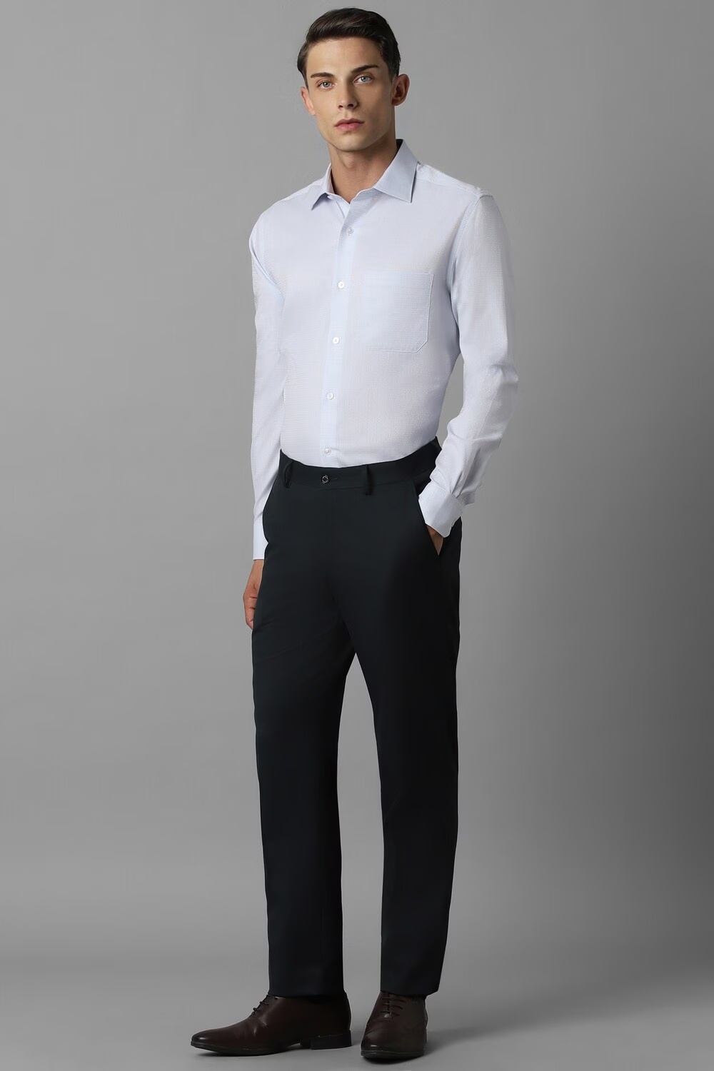 Men Blue Classic Fit Textured Full Sleeves Formal Shirt-Blue