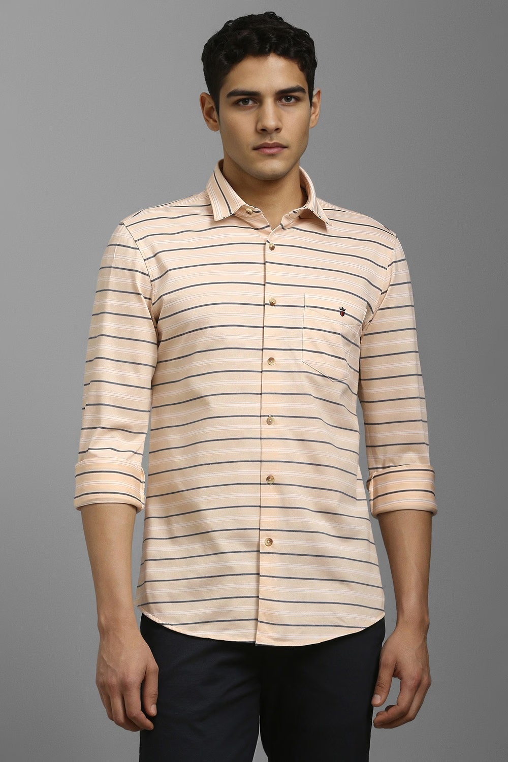 Men Beige Stripe Full Sleeves Casual Shirt-Beige