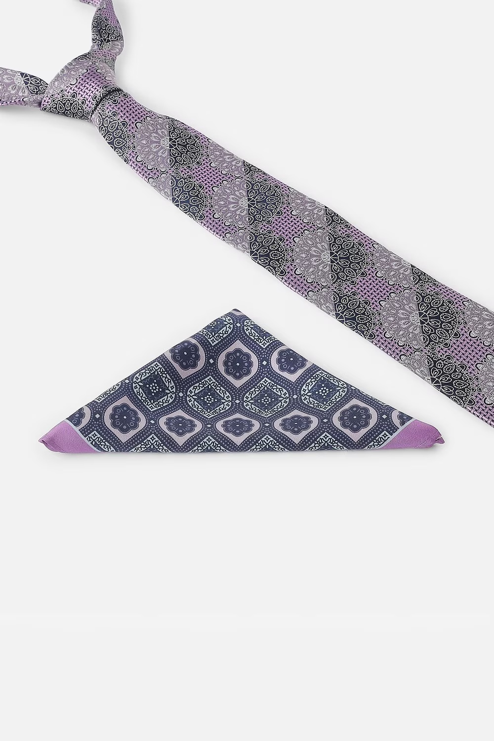 Men Purple Embroidered Tie and Pocket Square-Purple