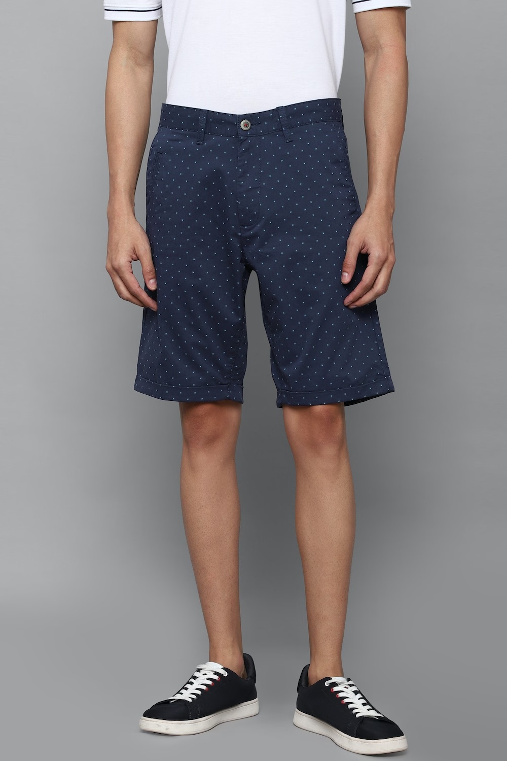 Men Navy Print Slim Fit Shorts-Navy
