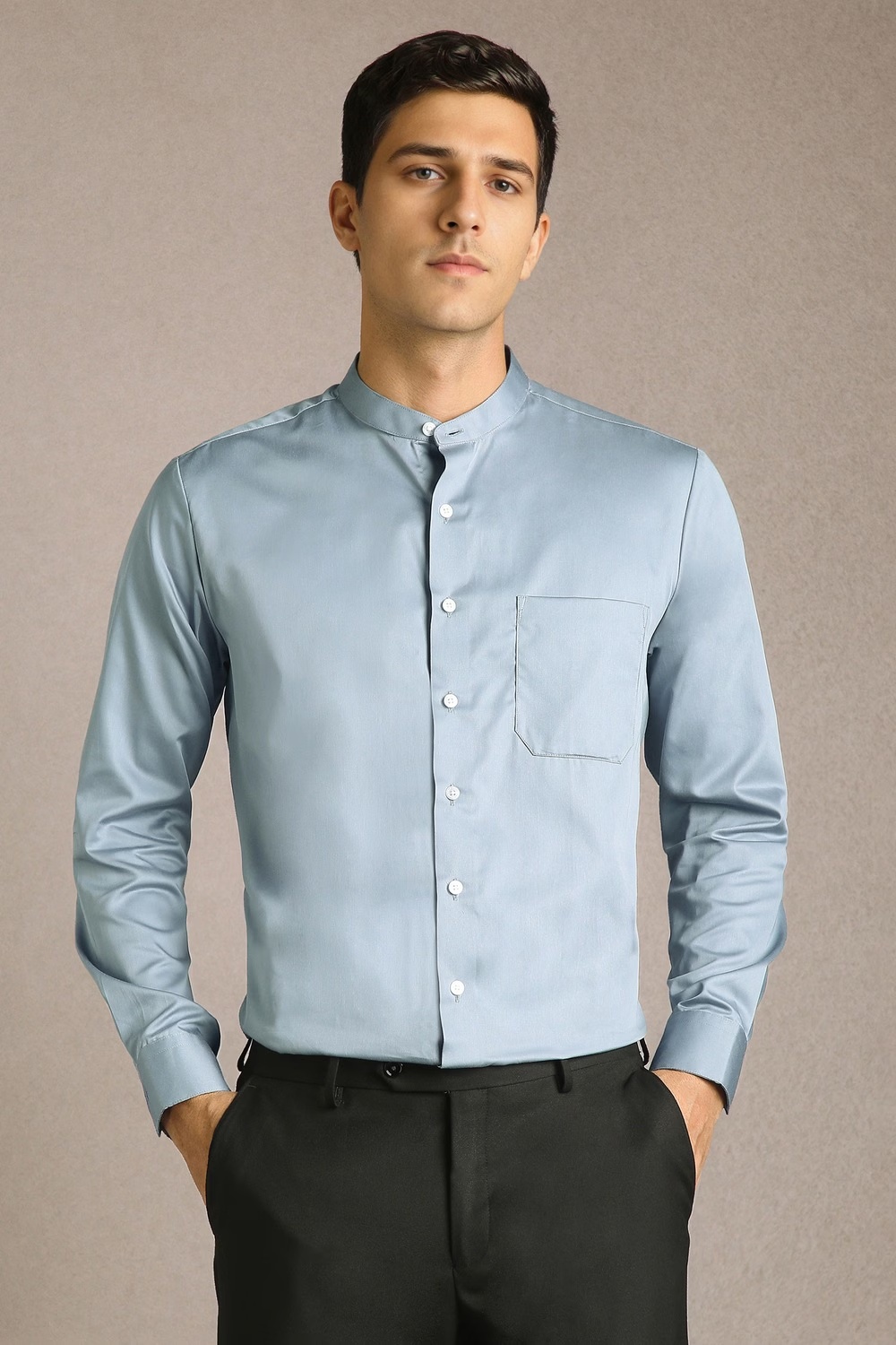 Men Light Blue Solid Full Sleeves Formal Shirt-Light Blue