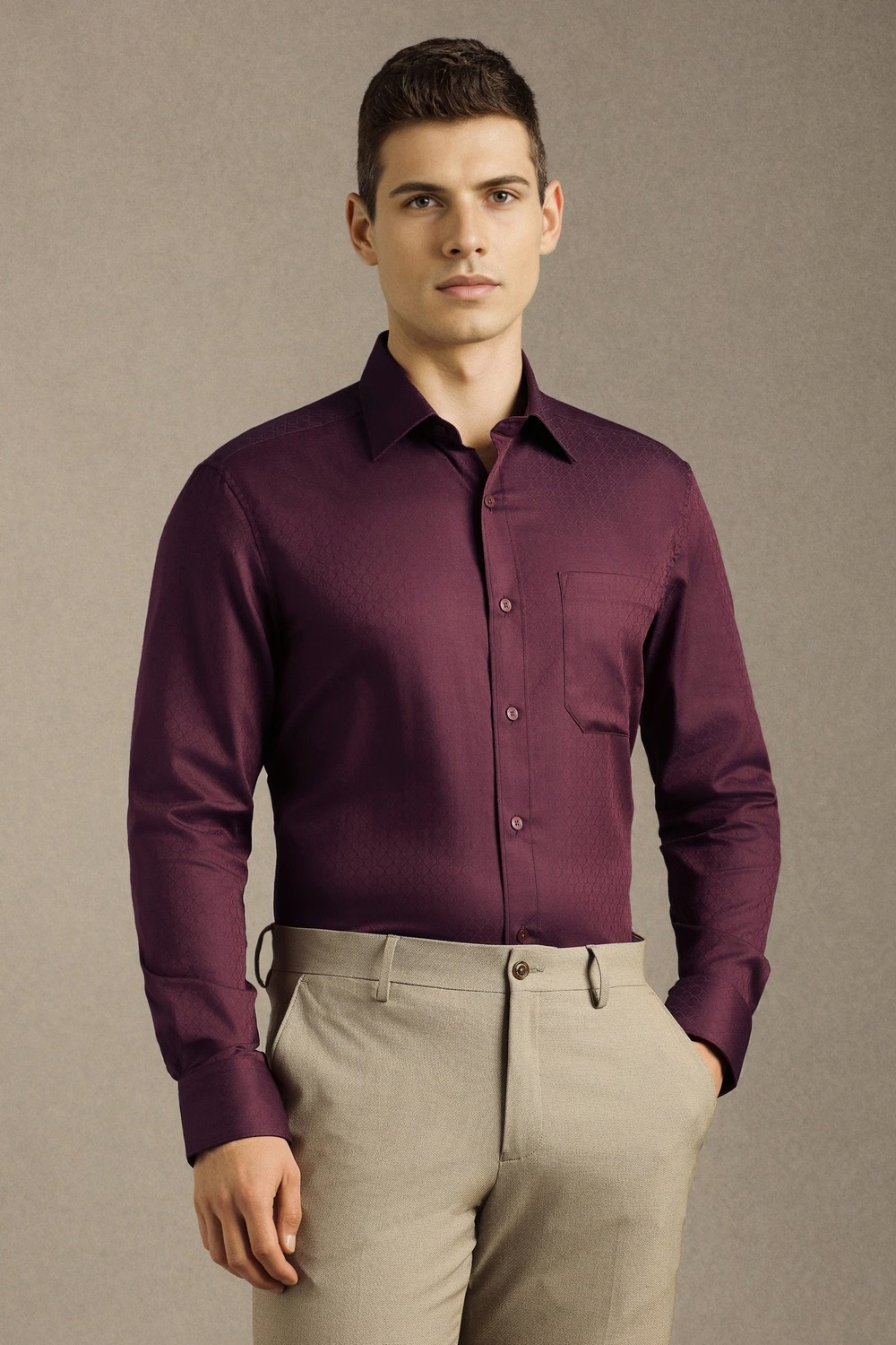 Men Purple Textured Full Sleeves Formal Shirt-Purple