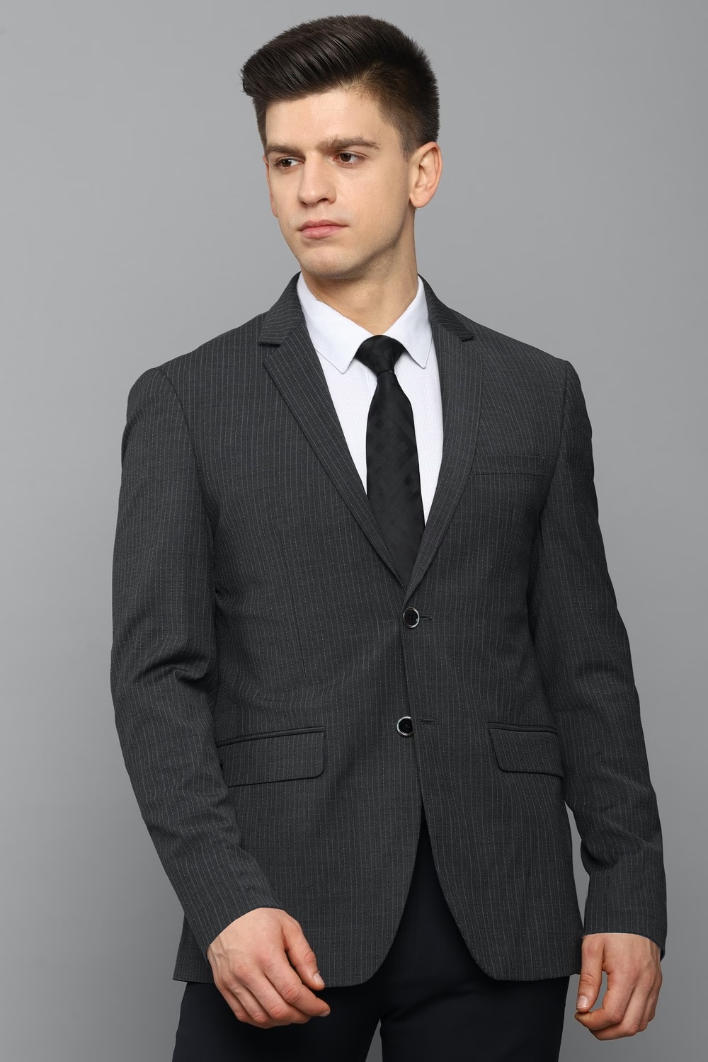 Men Grey Slim Fit Stripe Formal Blazer-Grey