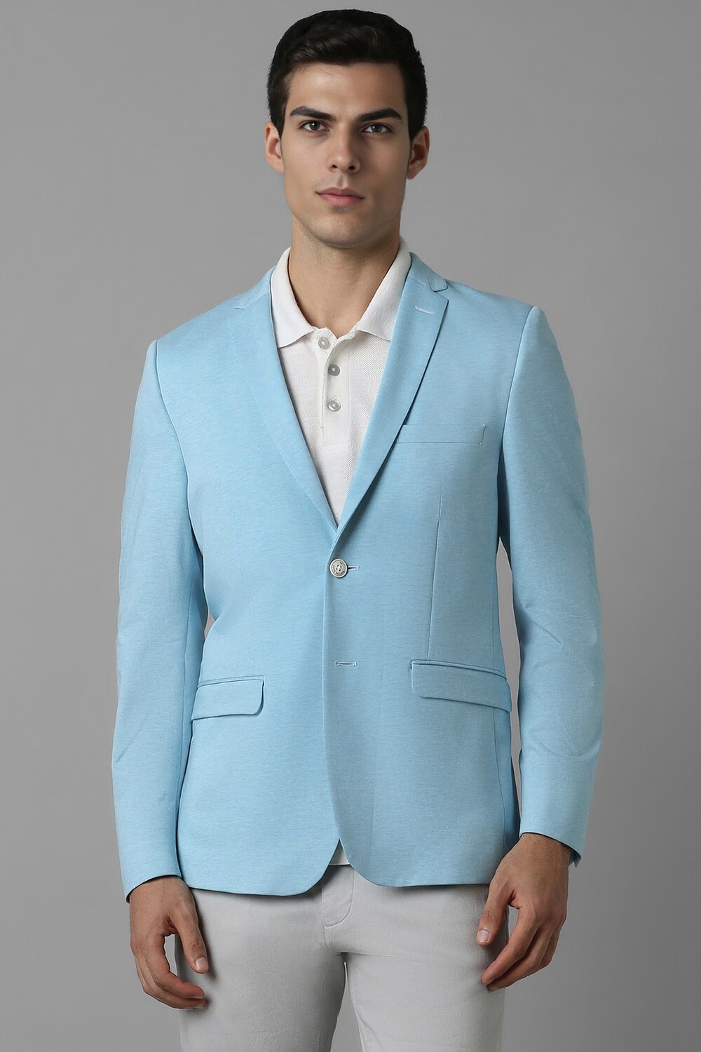Men Blue Super Slim Fit Textured Casual Blazer-Blue
