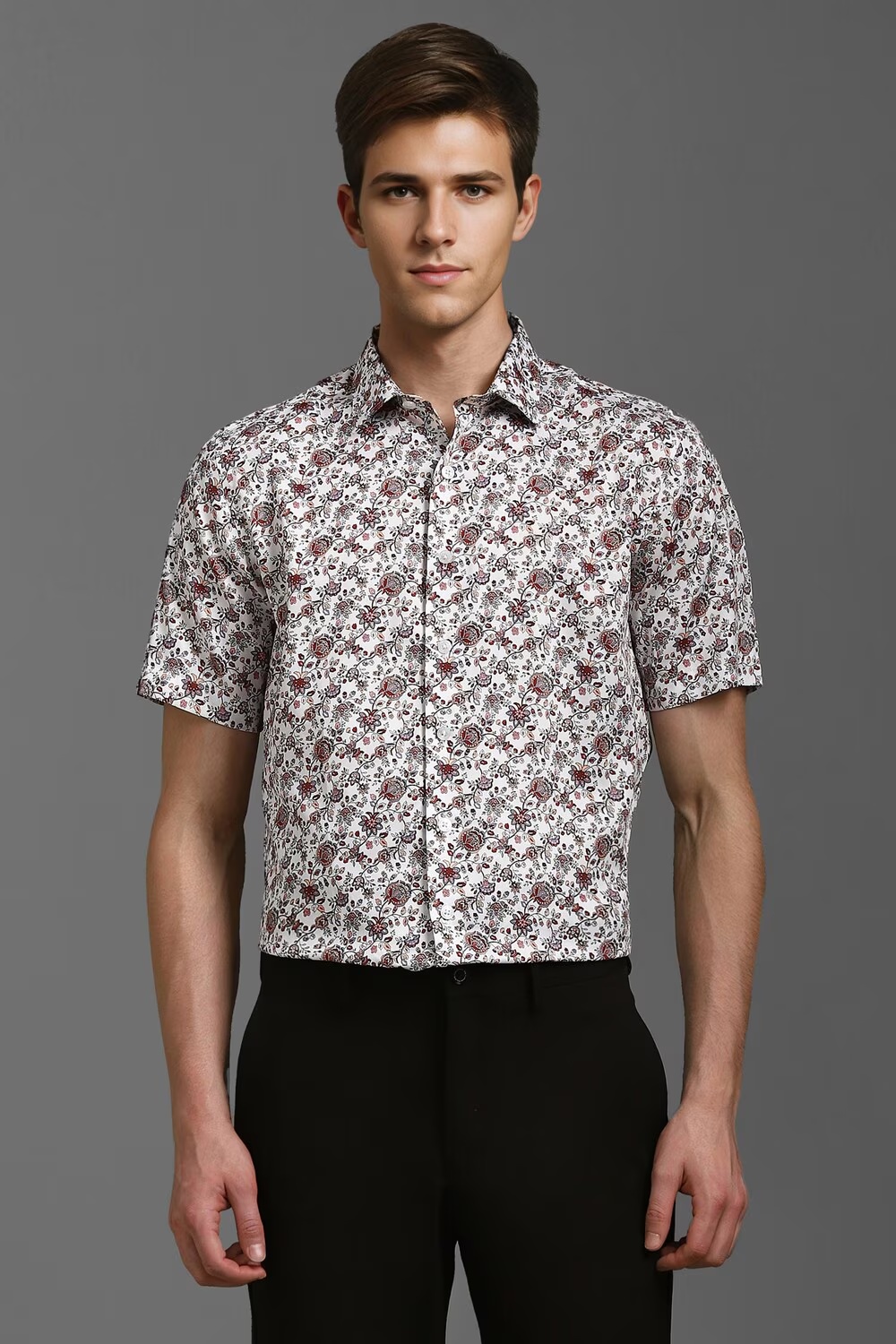 Men White Classic Fit Print Half Sleeves Formal Shirt-White