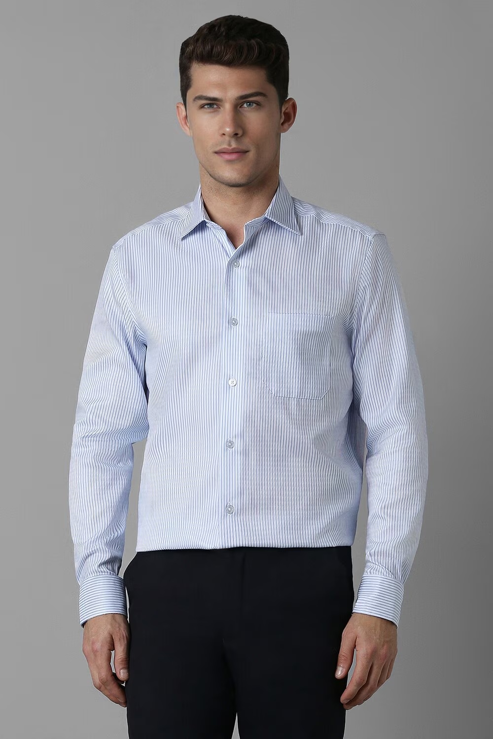 Men Blue Classic Fit Stripe Full Sleeves Formal Shirt-Blue
