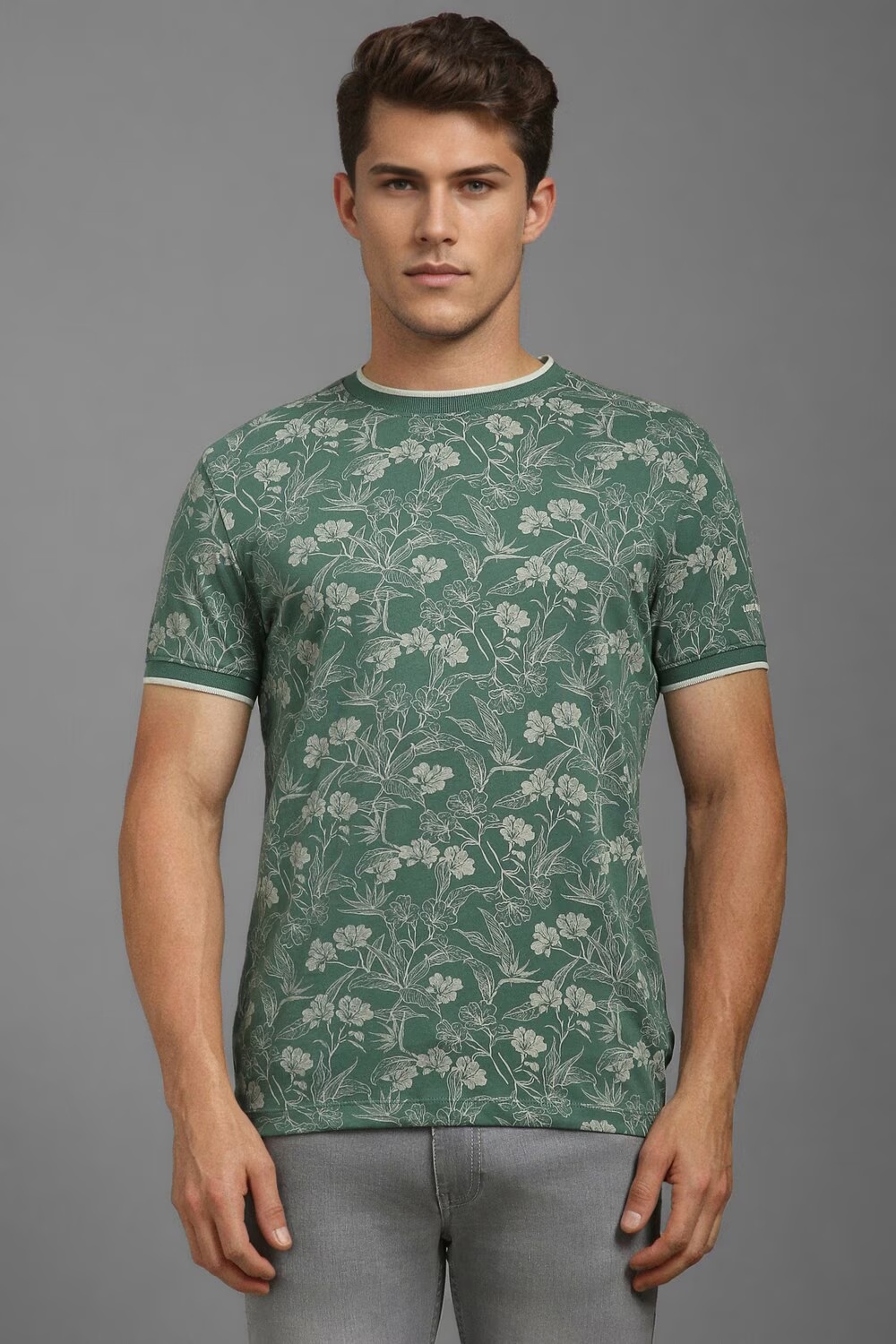 Men Green Print Crew Neck T-shirt-Green