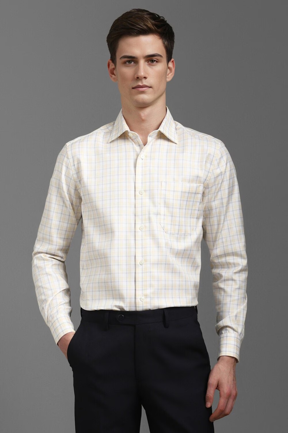 Men Yellow Classic Fit Check Full Sleeves Formal Shirt-Yellow