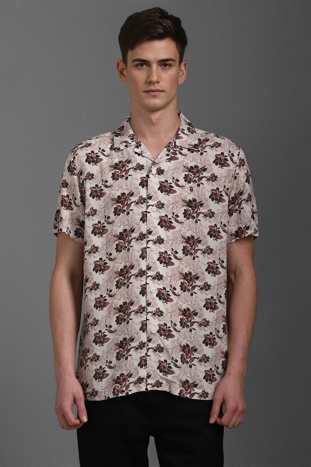 Men Beige Slim Fit Print Half Sleeves Casual Shirt-Beige