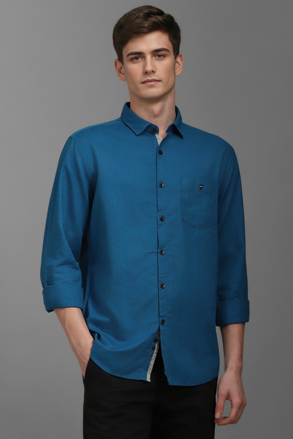 Men Blue Slim Fit Textured Full Sleeves Casual Shirt-Blue