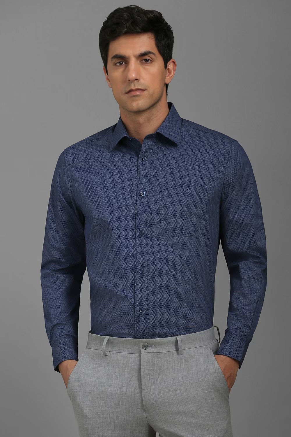 Men Navy Classic Fit Print Full Sleeves Formal Shirt-Navy