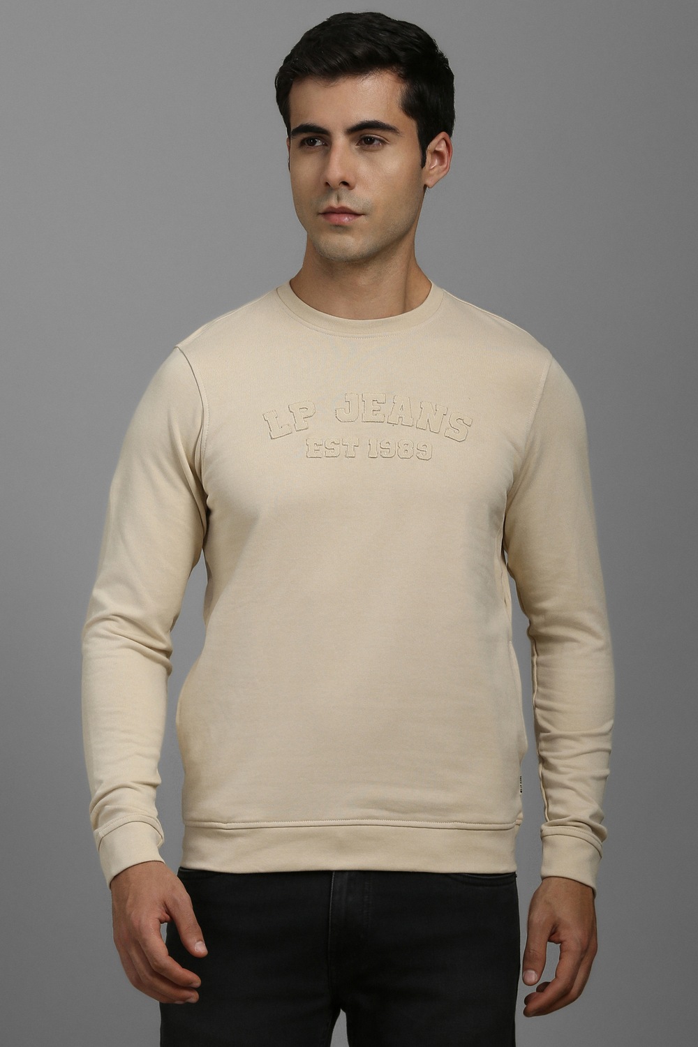 Men Casual Cream Solid Sweatshirt-Cream