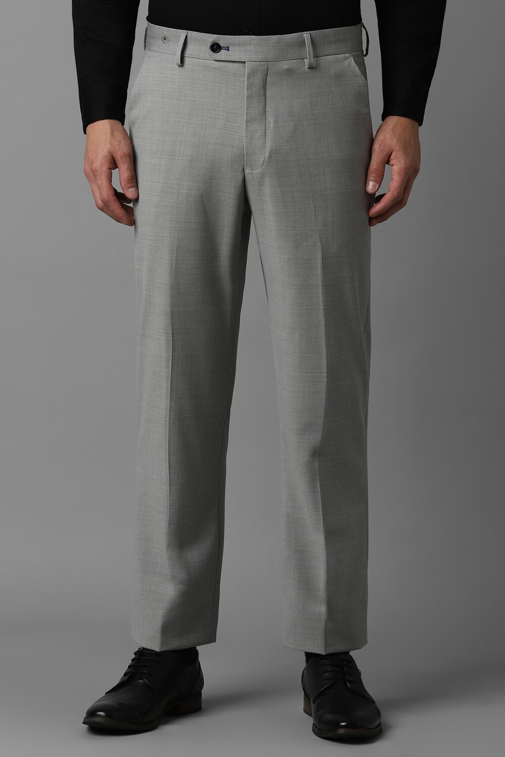Men Grey Slim Fit Check Flat Front Formal Trousers-Grey