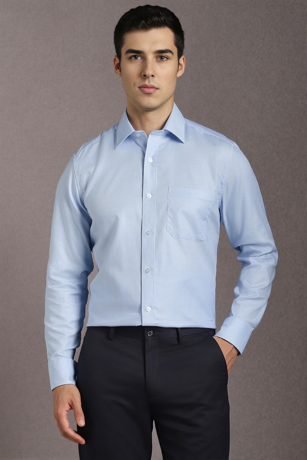 Men Light Blue Textured Full Sleeves Formal Shirt-Light Blue