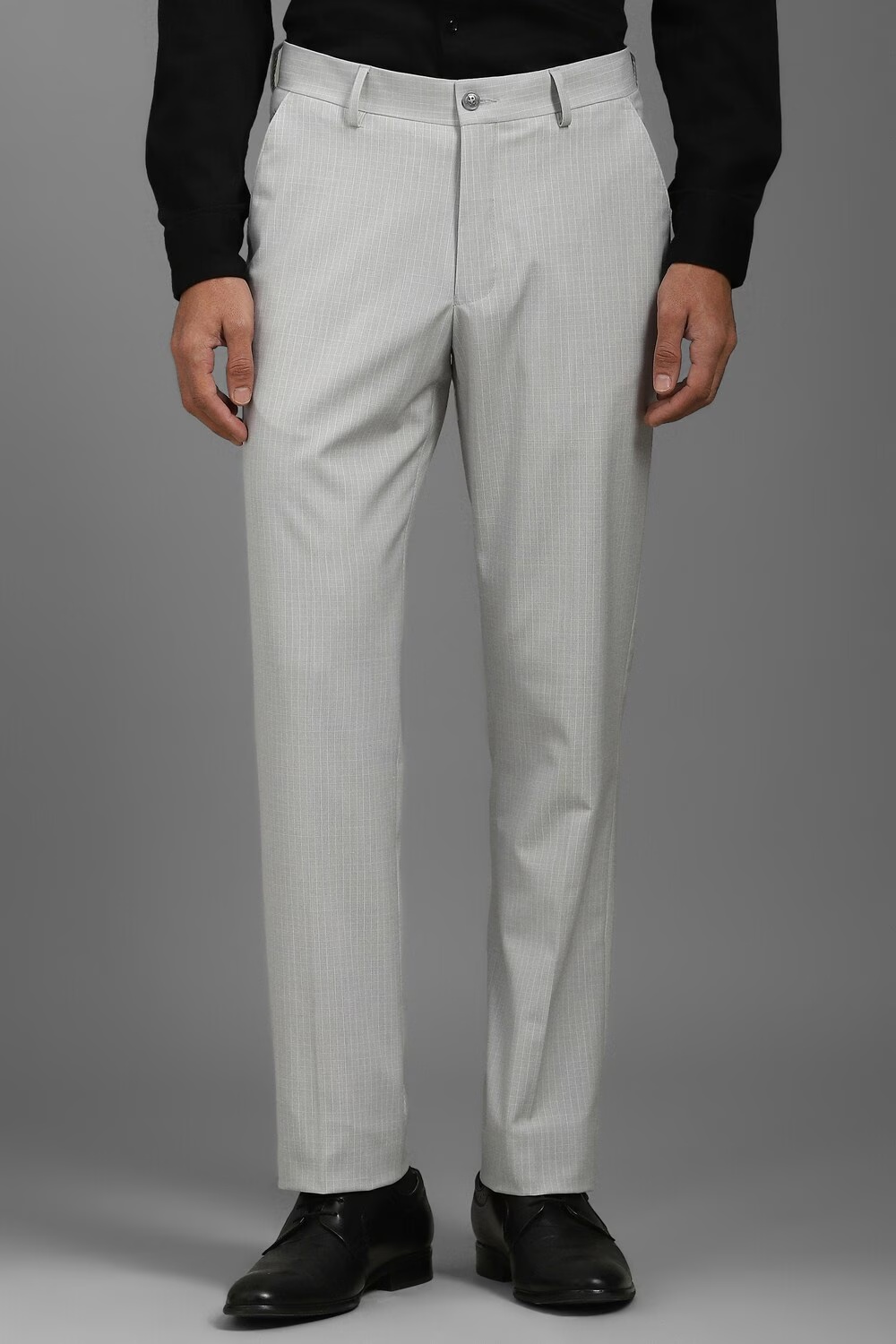 Men Grey Slim Fit Check Flat Front Formal Trousers-Grey