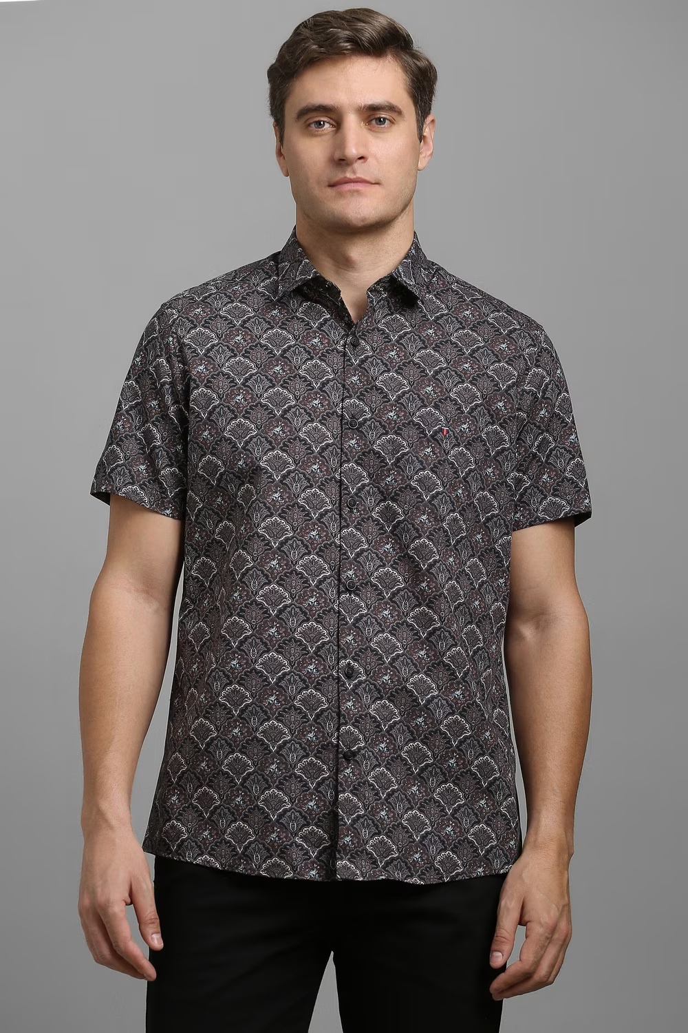 Men Black Print Half Sleeves Casual Shirt-Black 1 33852-men-black-print-half-sleeves-casual-shirt-black-1.jpg