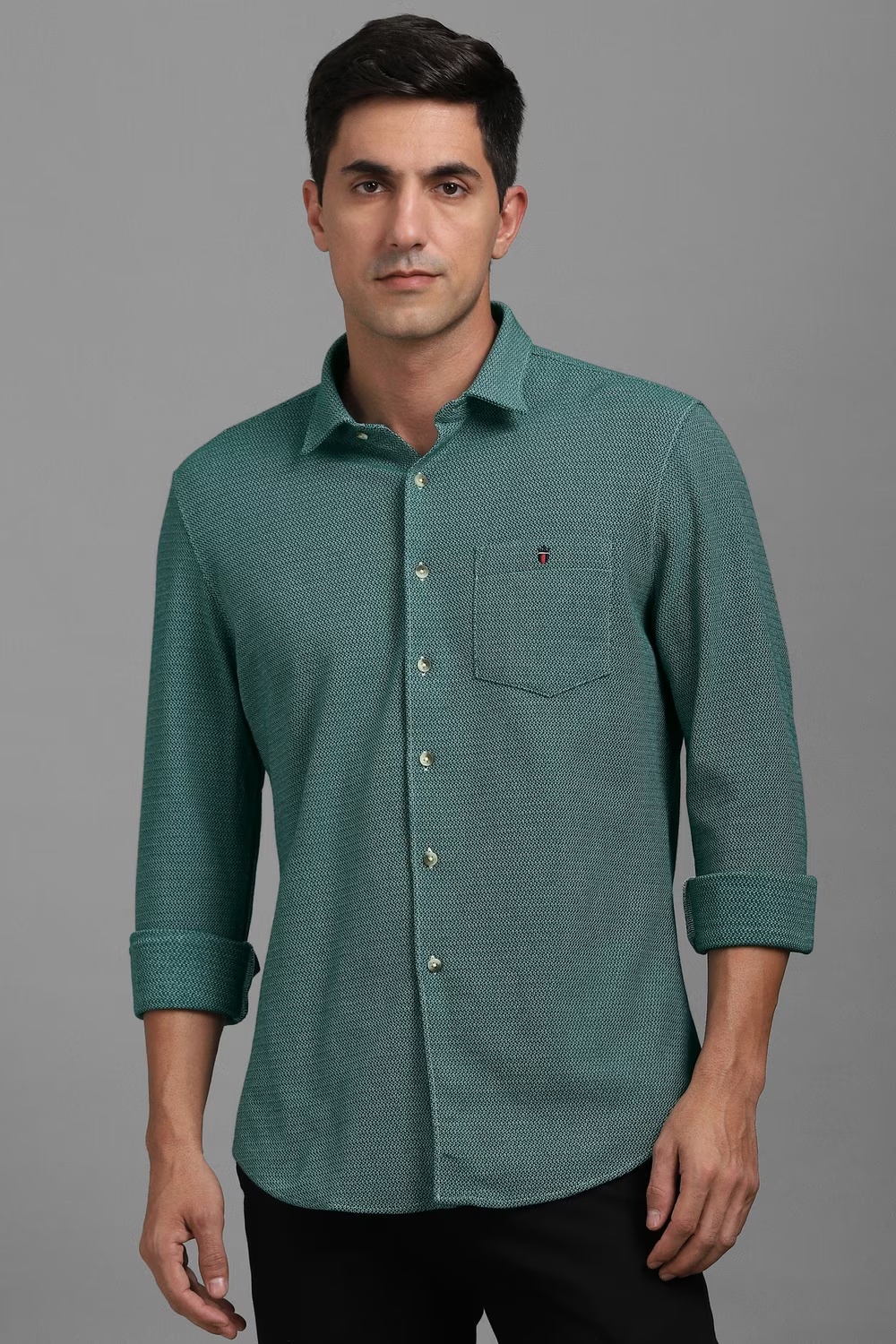 Men Green Smart Fit Textured Full Sleeves Casual Shirt-Green