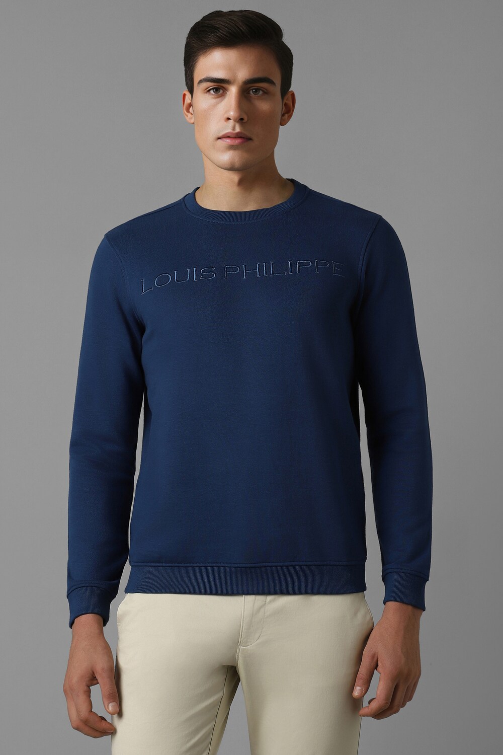 Men Casual Navy Embroidered Sweatshirt-Navy