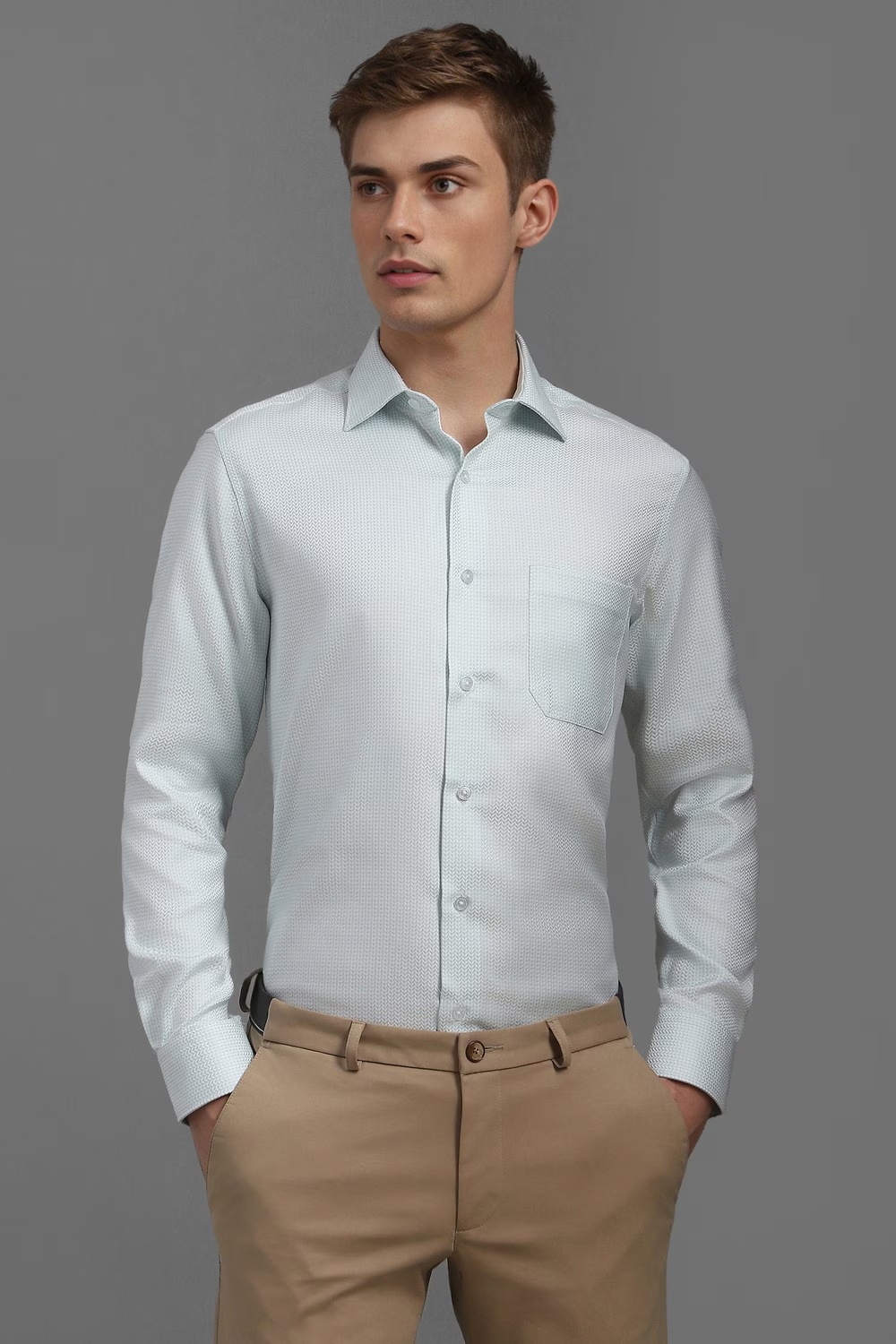 Men Light Blue Classic Fit Textured Full Sleeves Formal Shirt-Light Blue
