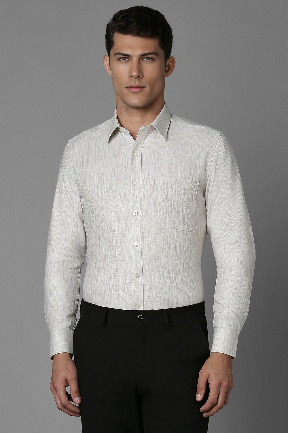 Men Grey Slim Fit Textured Full Sleeves Formal Shirt-Grey
