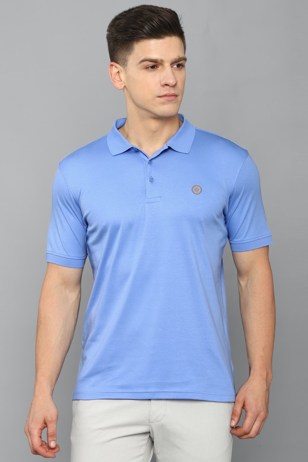 Men Blue Solid Polo Neck T-shirt-Blue