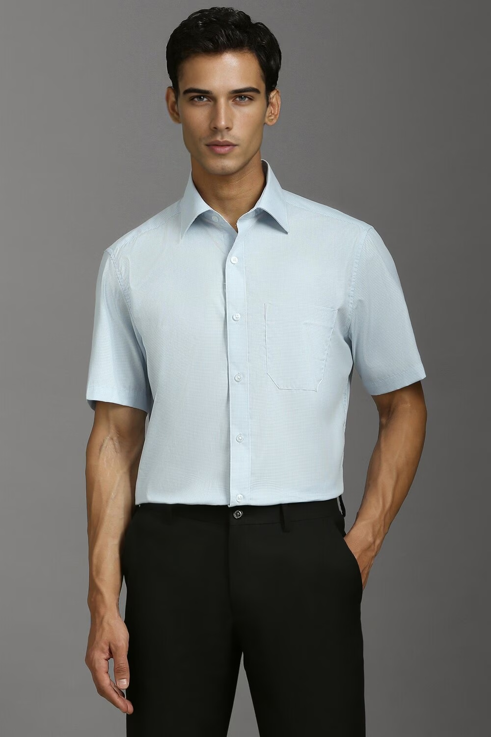 Men Blue Classic Fit Check Half Sleeves Formal Shirt-Blue