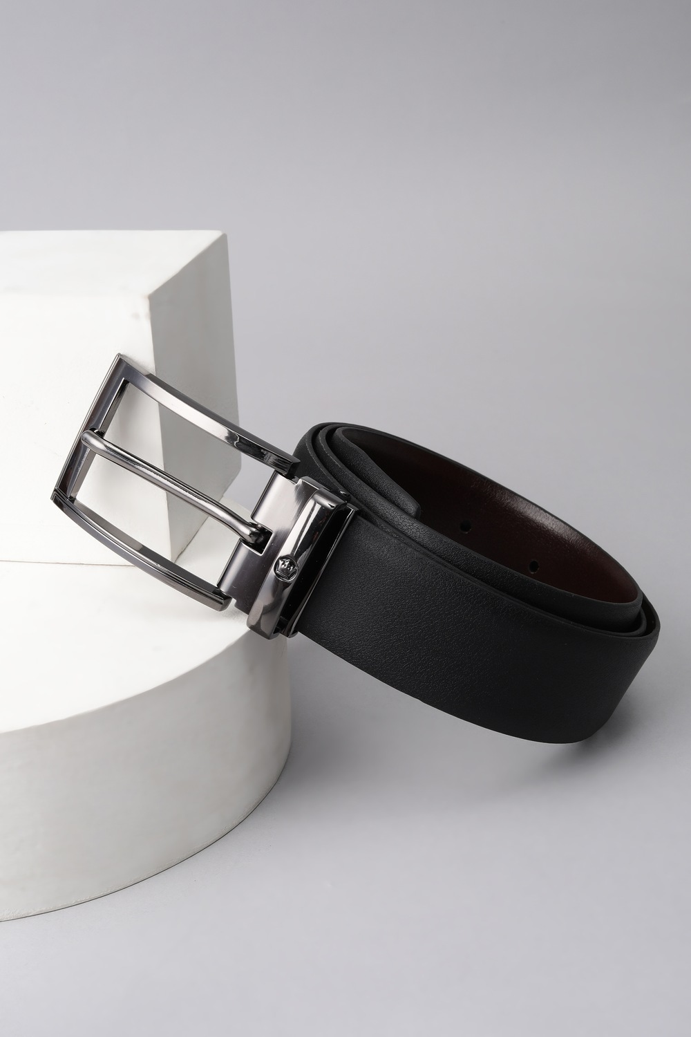 Men Black Solid 100% Polyester Formal Belt-Black