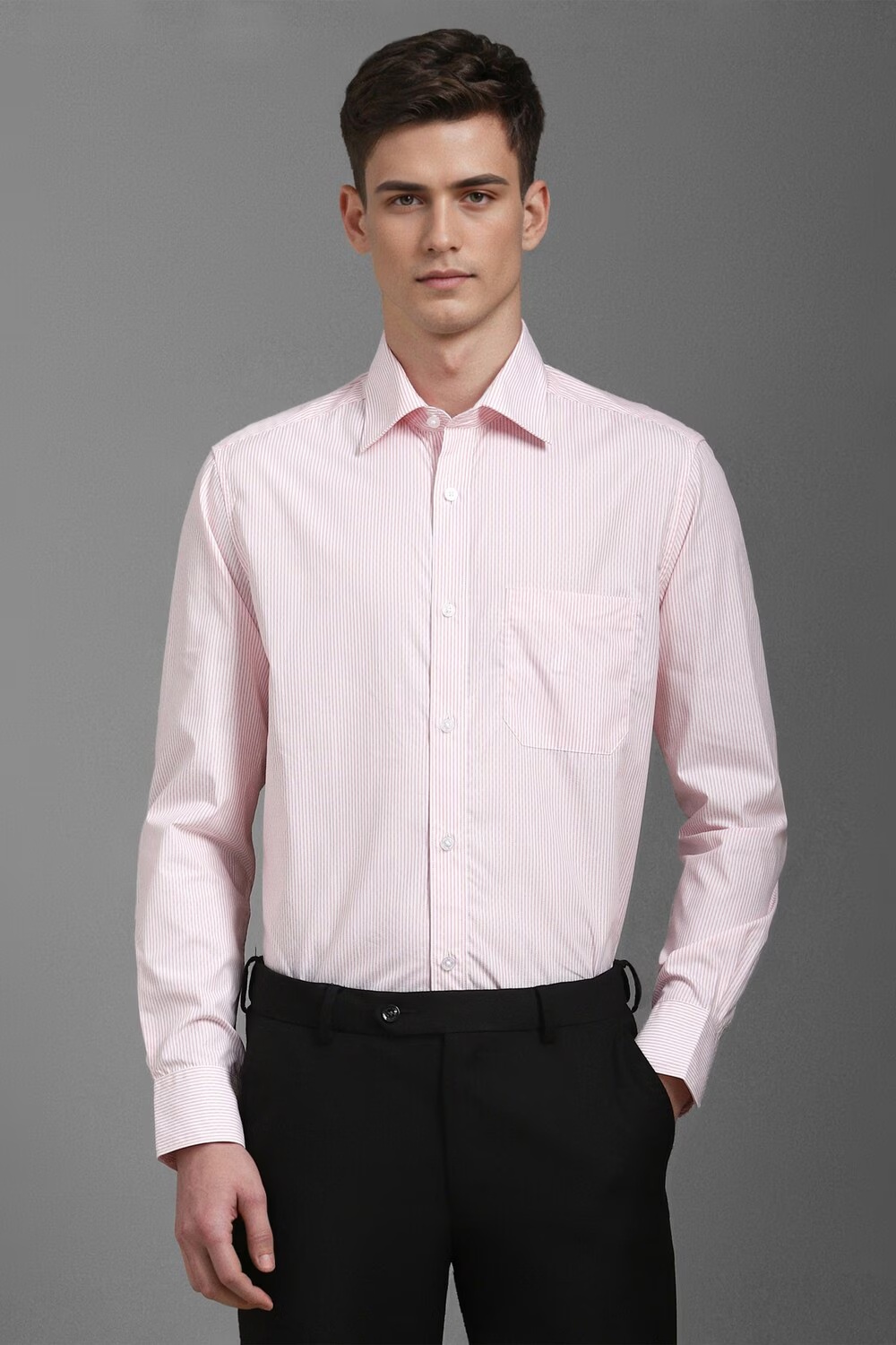 Men Pink Classic Fit Stripe Full Sleeves Formal Shirt-Pink