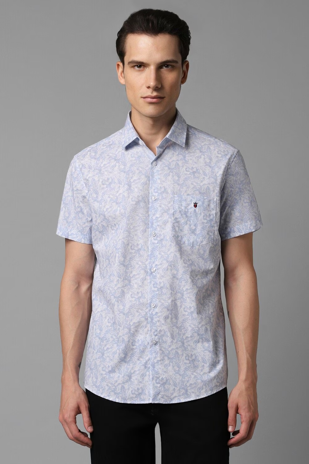 Men Blue Super Slim Fit Print Half Sleeves Casual Shirt-Blue