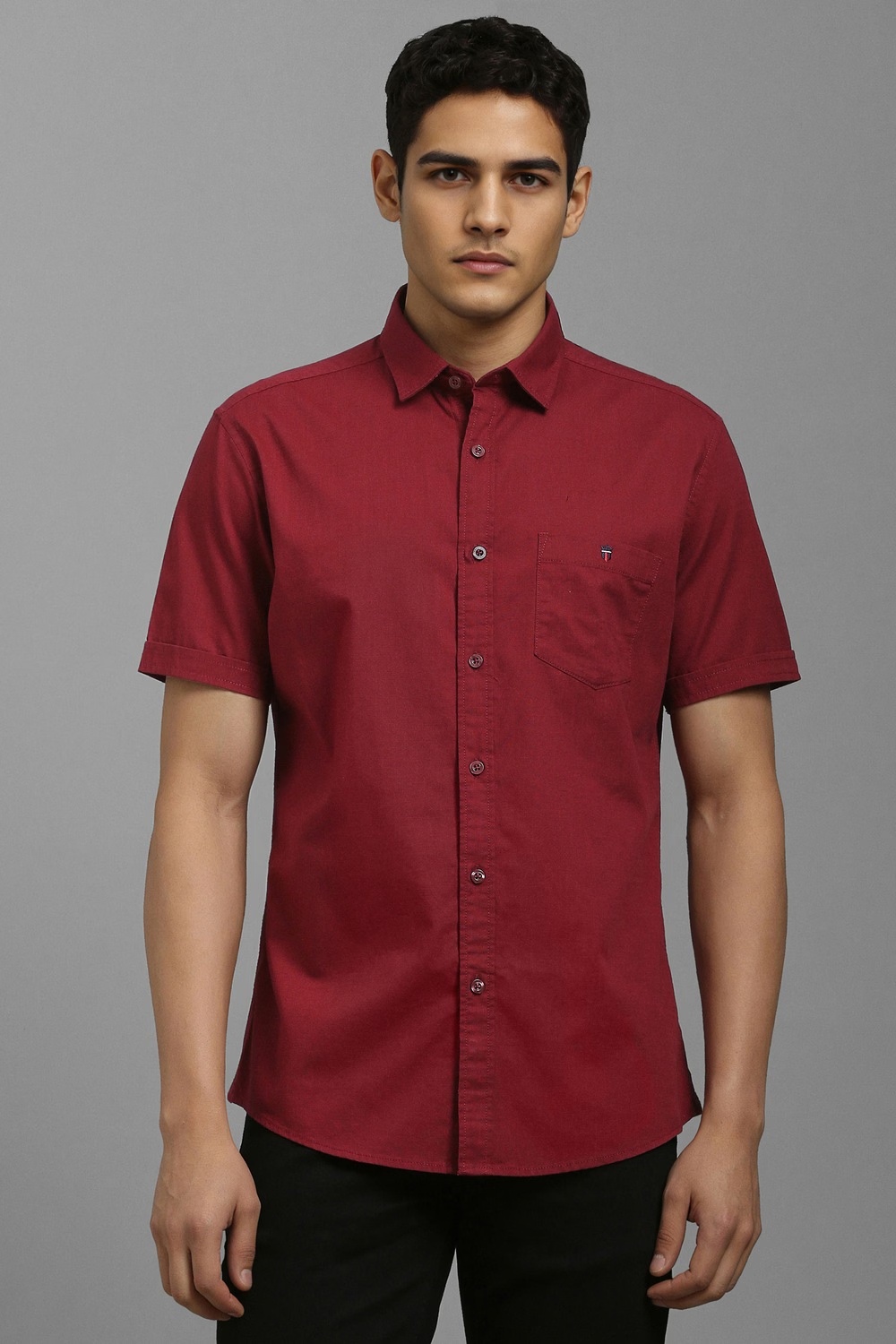 Men Maroon Textured Half Sleeves Casual Shirt-Maroon