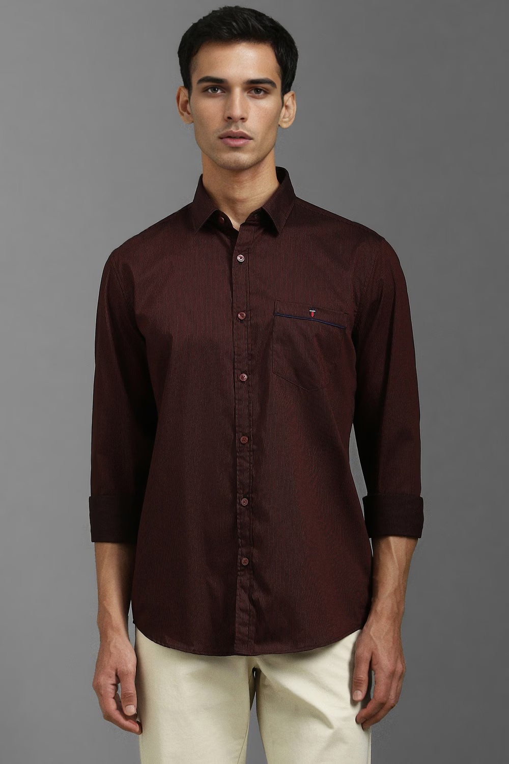 Men Maroon Stripe Full Sleeves Casual Shirt-Maroon