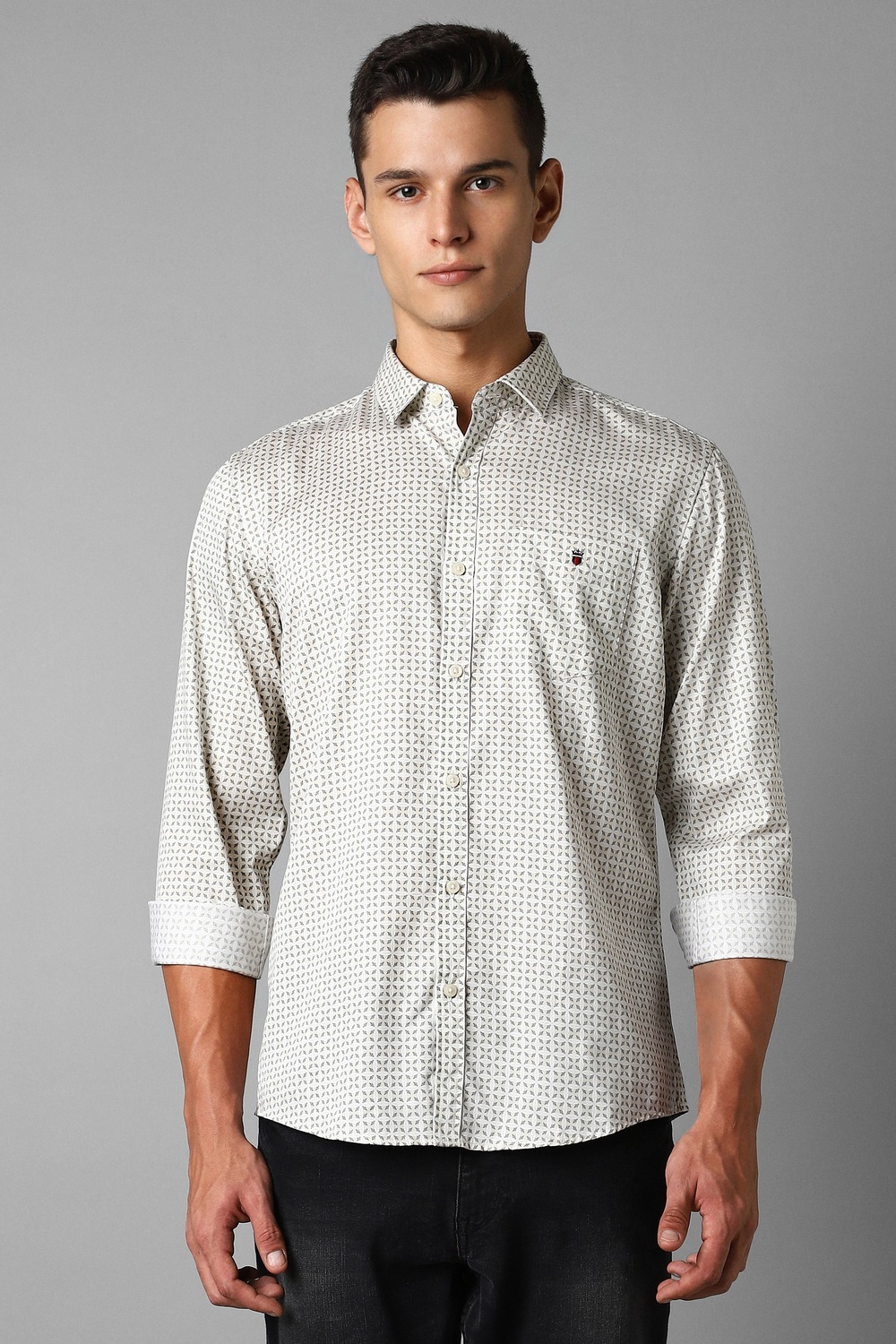 Men White Print Full Sleeves Casual Shirt-White