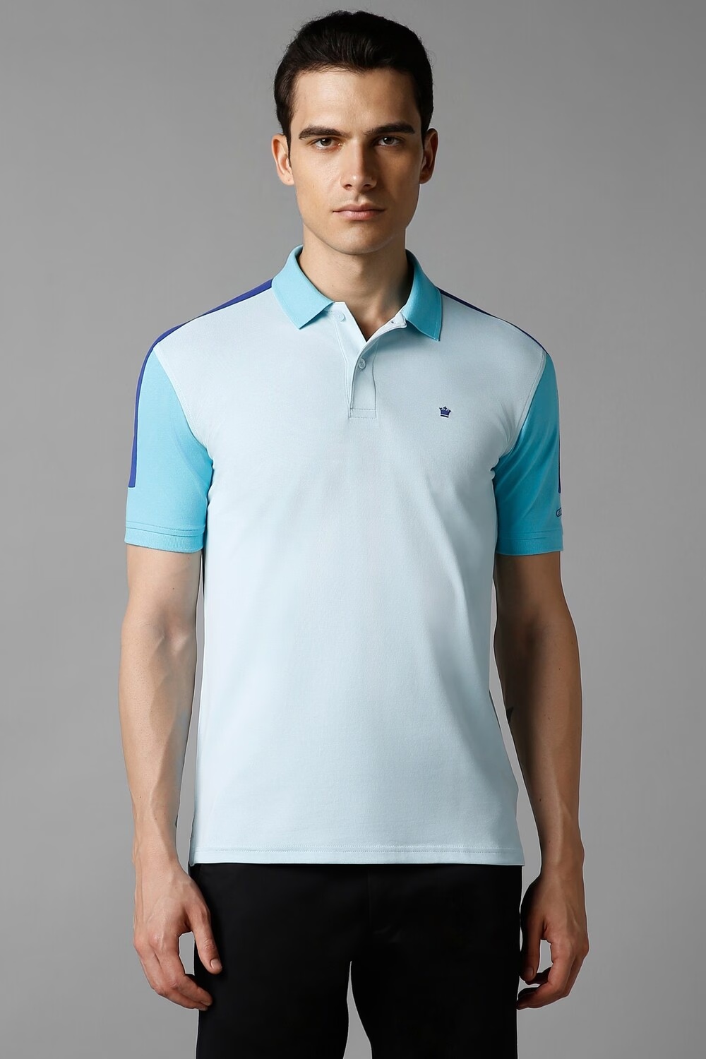 Men Blue Patterned Polo Neck T-shirt-Blue