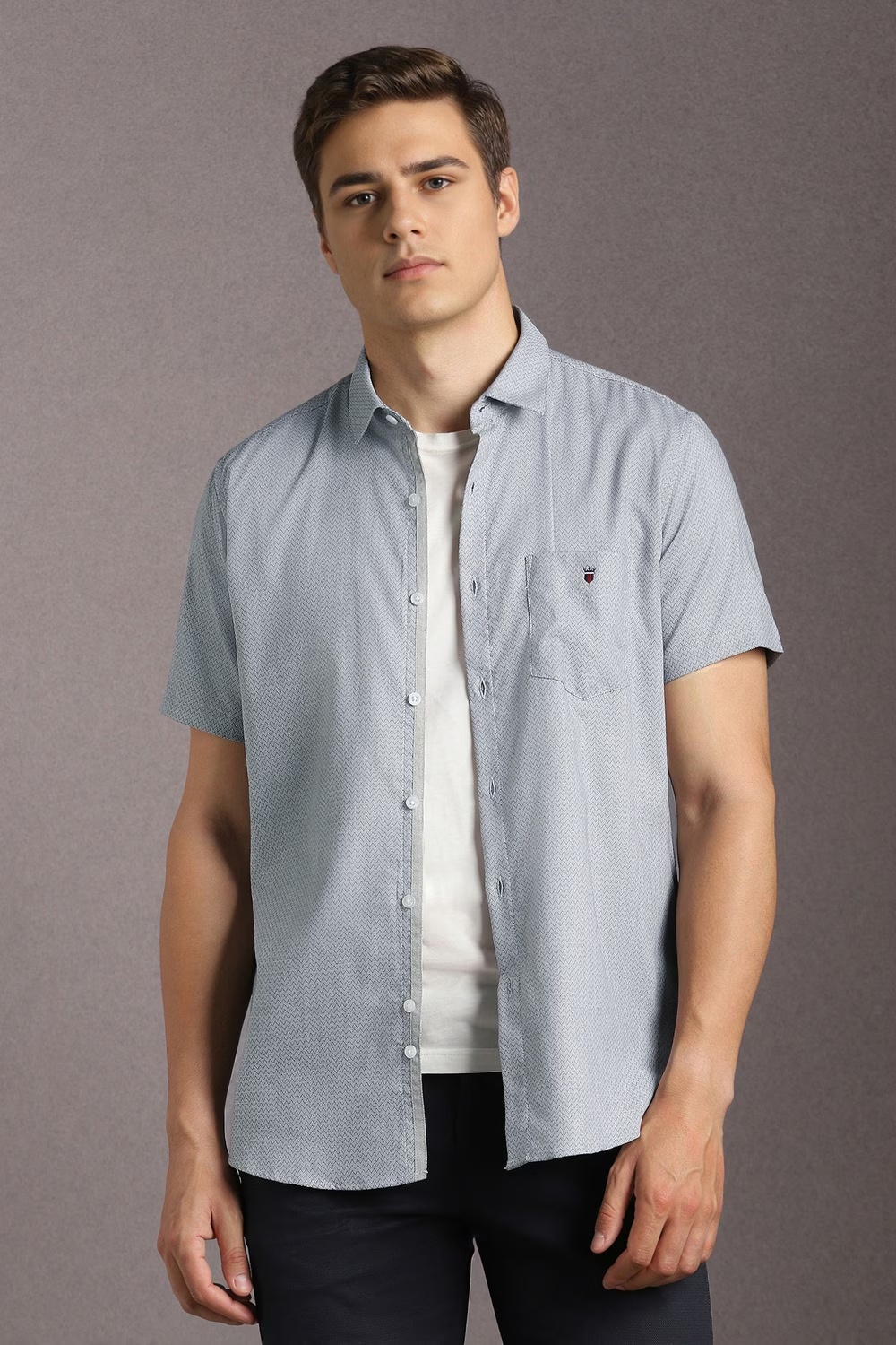 Men Grey Textured Half Sleeves Casual Shirt-Grey