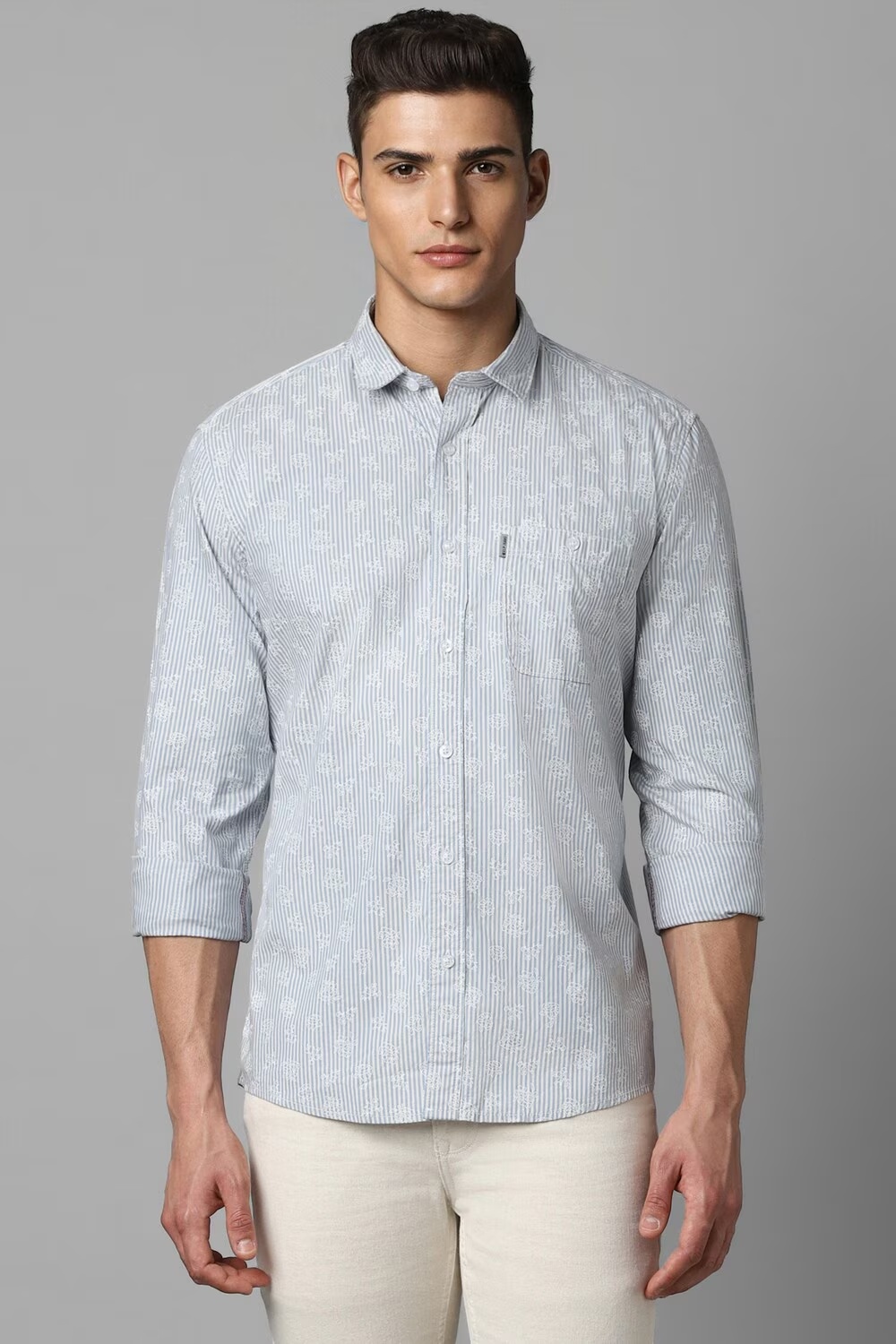 Men Blue Slim Fit Print Full Sleeves Casual Shirt-Blue