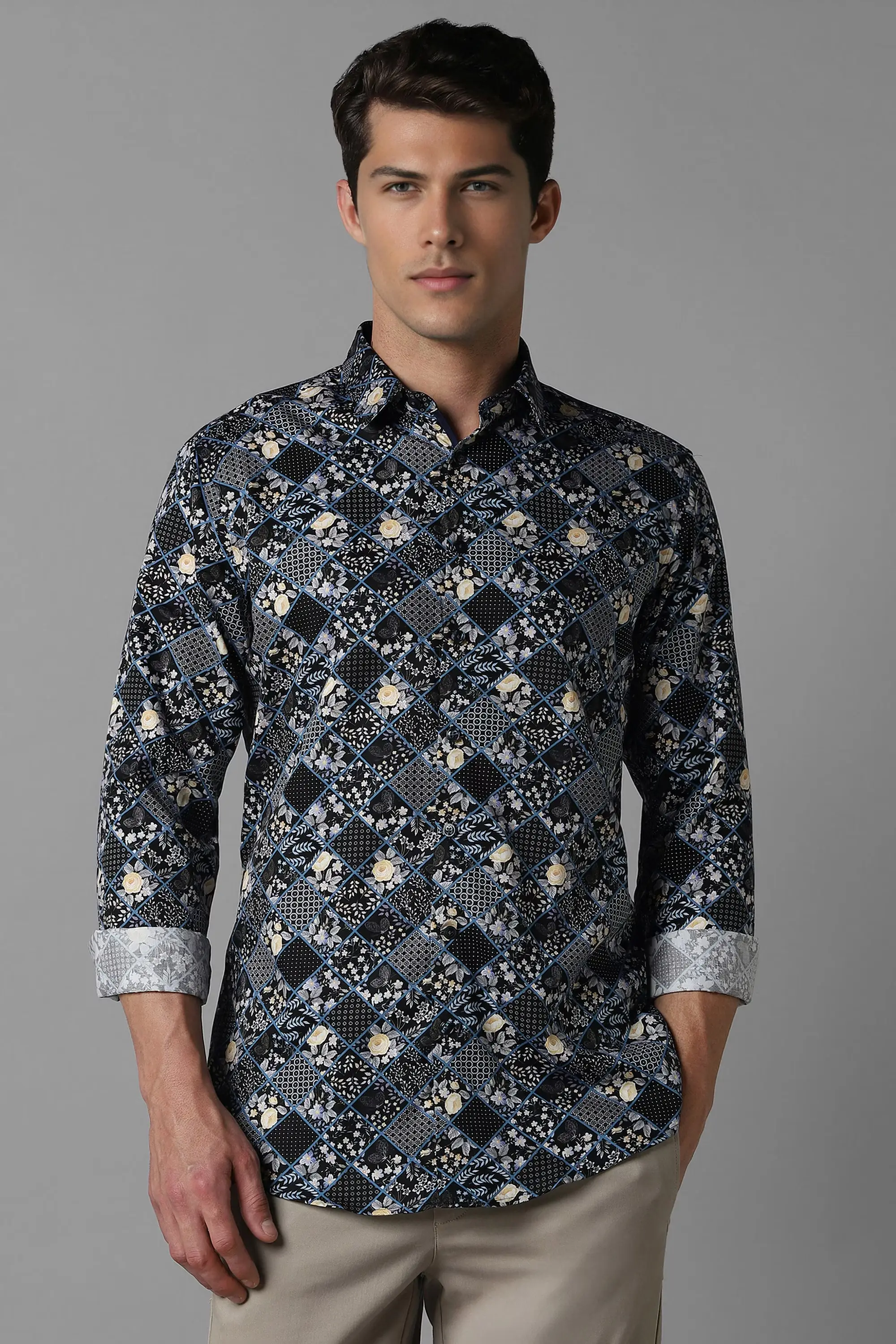 Men Multi Classic Fit Print Full Sleeves Casual Shirt-Multi