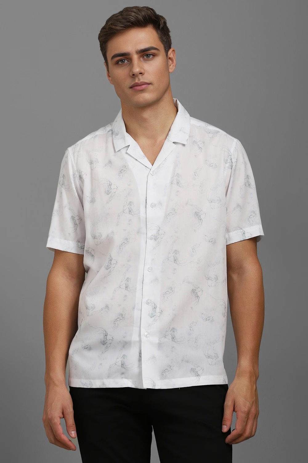 Men White Slim Fit Print Half Sleeves Casual Shirt-White 1 34707-men-white-slim-fit-print-half-sleeves-casual-shirt-white-1.jpg