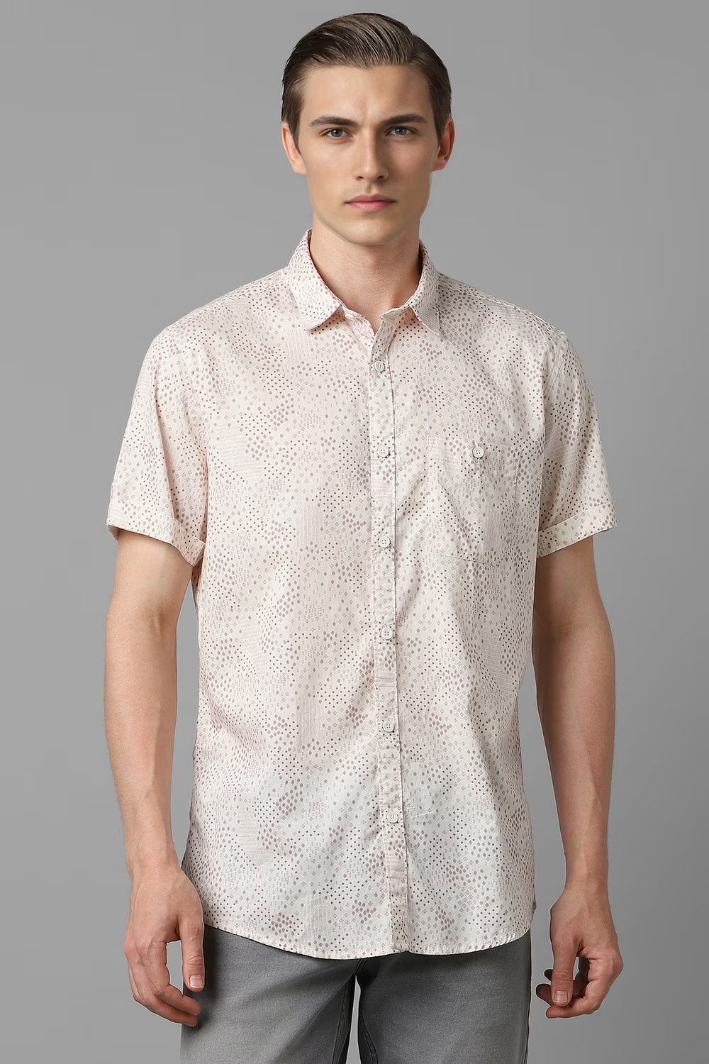 Men Beige Print Half Sleeves Casual Shirt-Beige