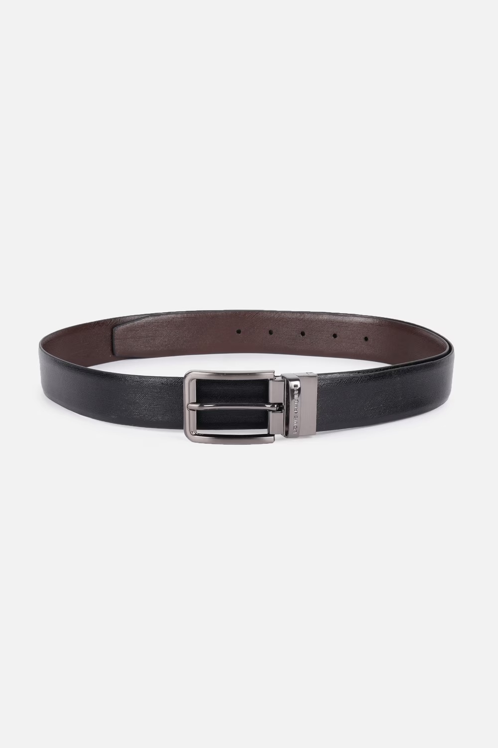 Men Black Textured Genuine Leather Formal Belt-Black