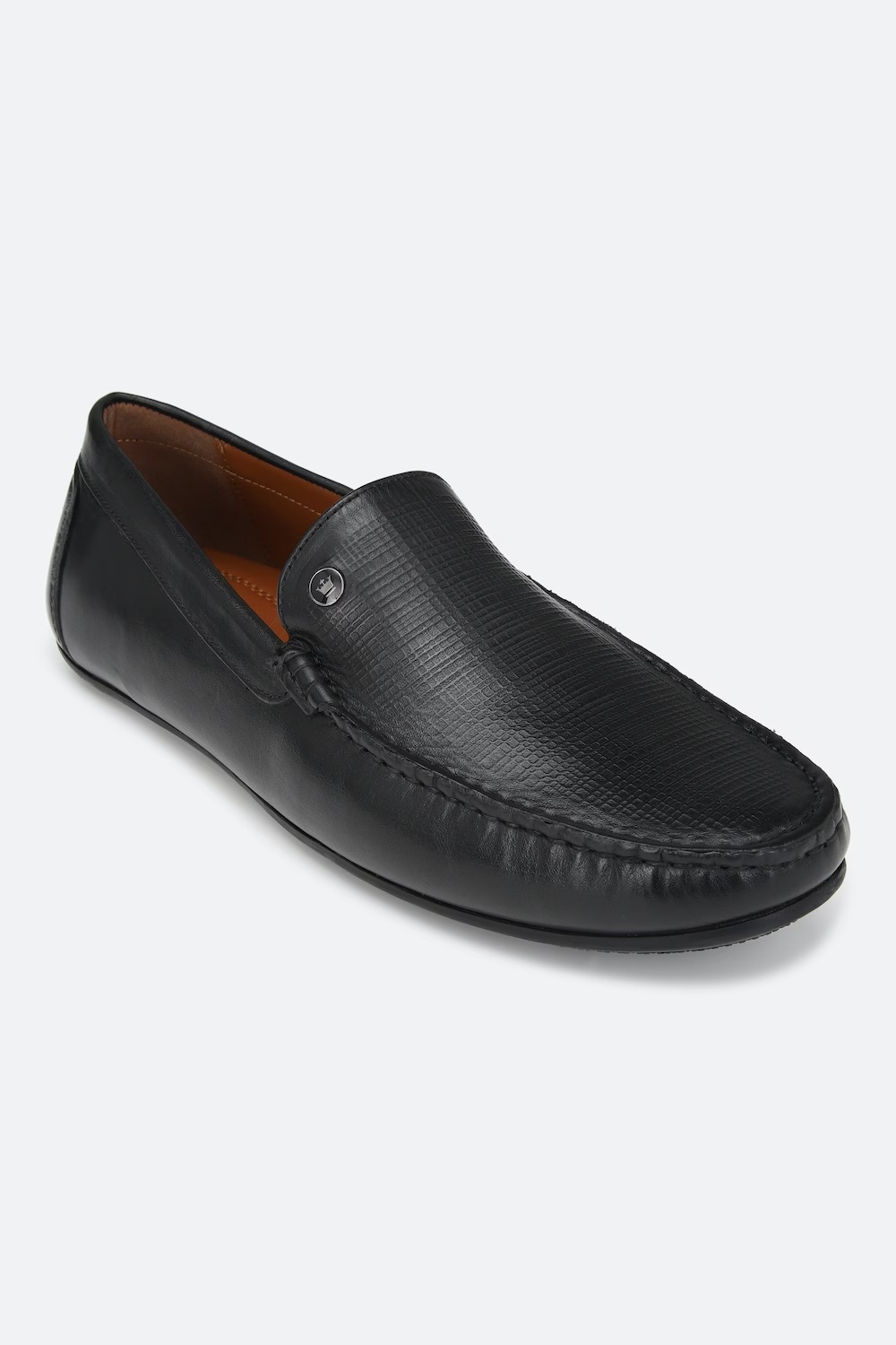 Men Black Leather Slip Ons-Black