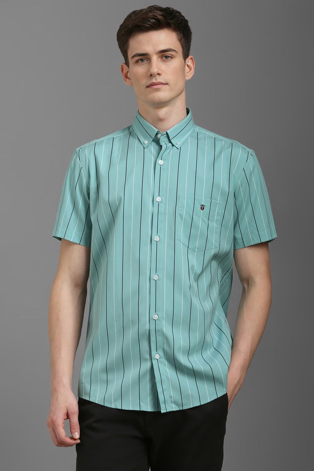 Men Blue Slim Fit Stripe Half Sleeves Casual Shirt-Blue