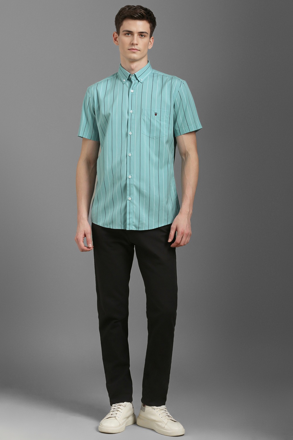 Men Blue Slim Fit Stripe Half Sleeves Casual Shirt-Blue