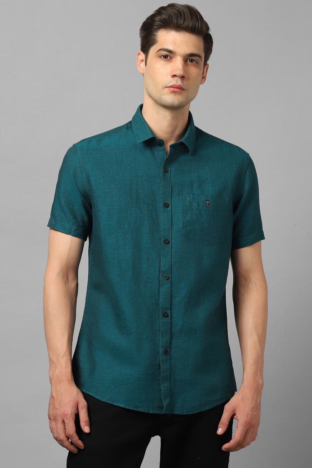 Men Navy Slim Fit Textured Half Sleeves Casual Shirt-Navy