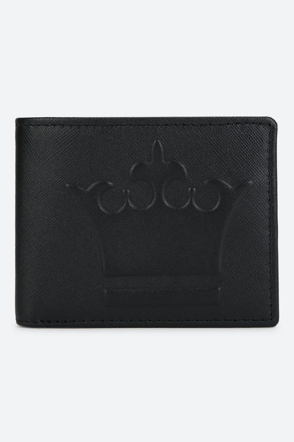 Men Textured Black Leather Bifold Wallet With Crest Branding-Black